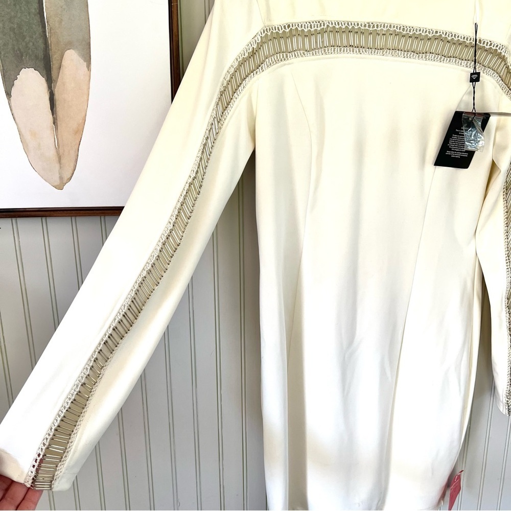 Forever Unique NWT Cream Beaded Sleeve Short Sheath Cocktail Dress - Picture 4 of 10